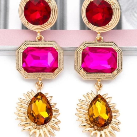 Glorious Gem Stone Drop Pierced Earrings! - Picture 3 of 8